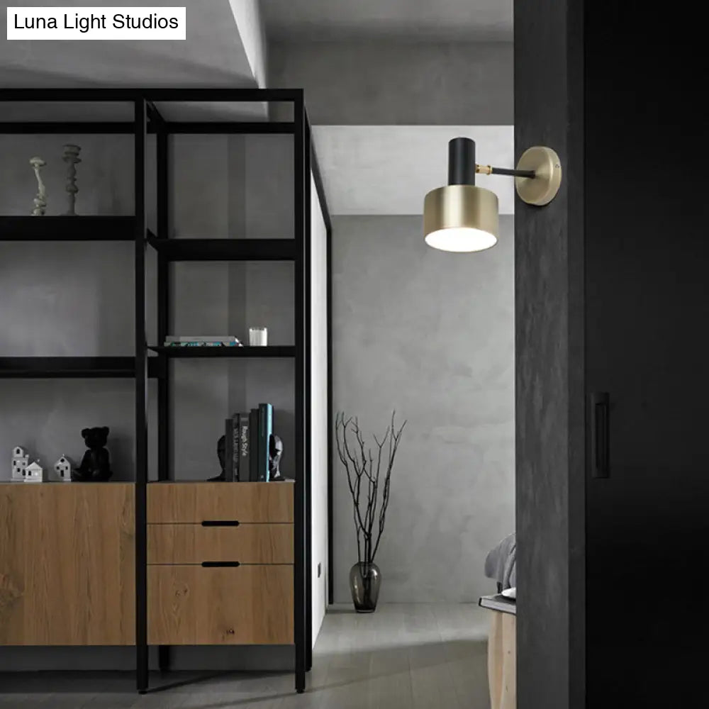 DecorBites™ Modern Black and Gold Cylinder Sconce: Metal Wall Lighting Fixture for Living Room