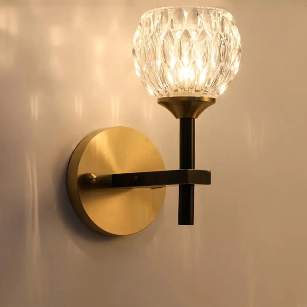 DecorBites™ Modern Black and Gold Wall Light with Clear Dimpled Glass for Living Room