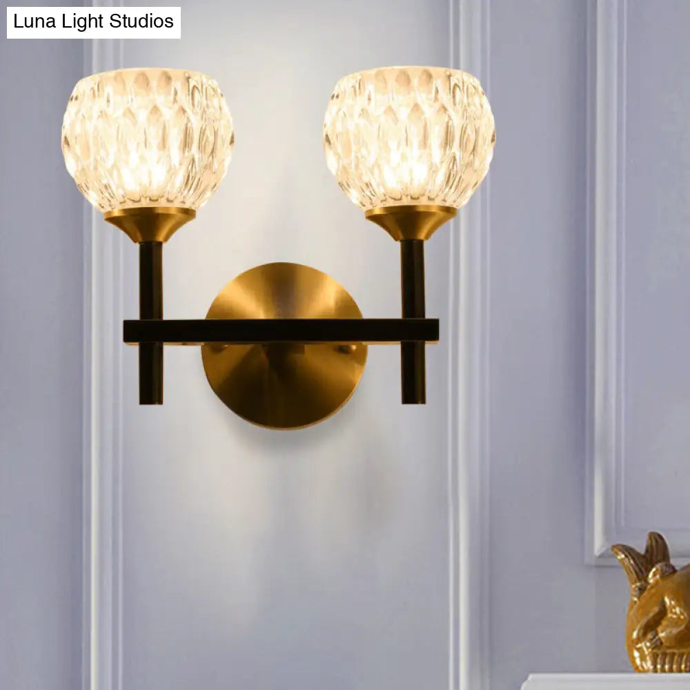 DecorBites™ Modern Black and Gold Wall Light with Clear Dimpled Glass for Living Room