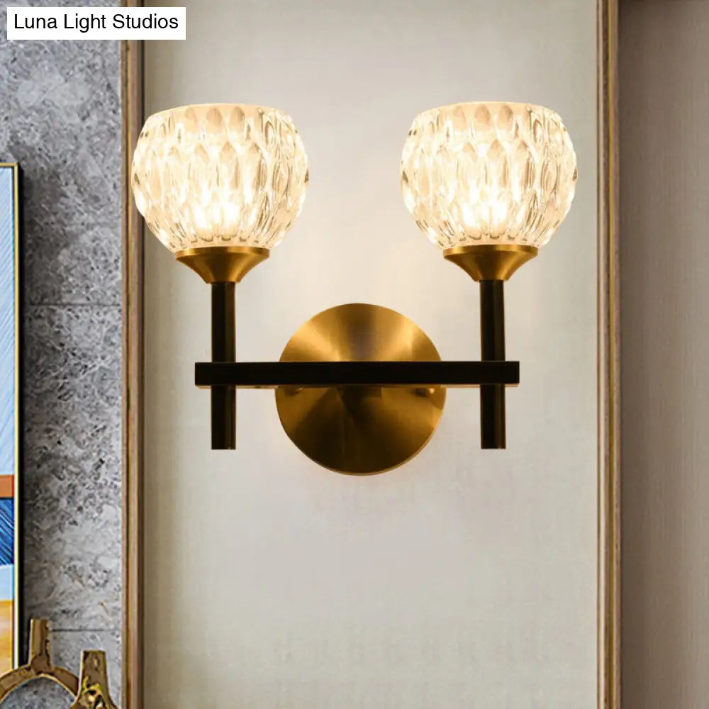 DecorBites™ Modern Black and Gold Wall Light with Clear Dimpled Glass for Living Room