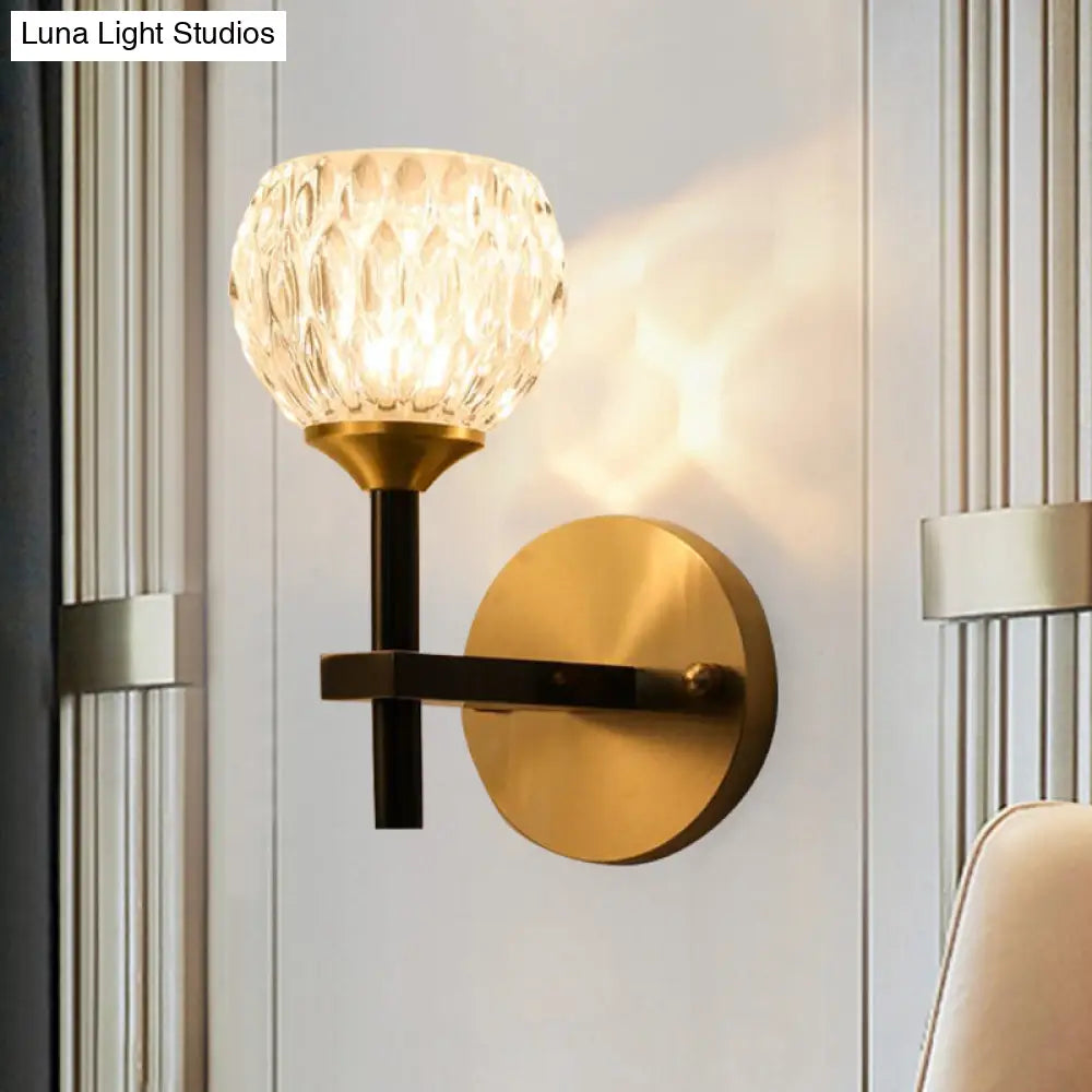 DecorBites™ Modern Black and Gold Wall Light with Clear Dimpled Glass for Living Room