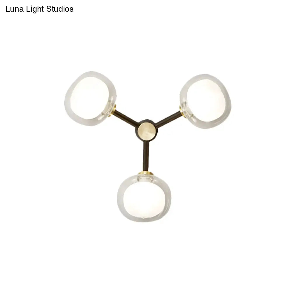 DecorBites™ Modern Black and Gold Wall Sconce with Clear Glass Shade - 3-Head Bedroom Lighting