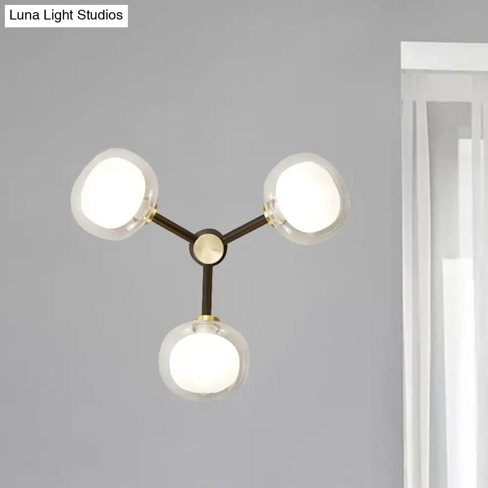 DecorBites™ Modern Black and Gold Wall Sconce with Clear Glass Shade - 3-Head Bedroom Lighting