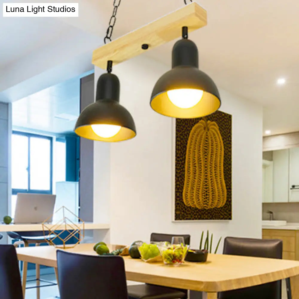 DecorBites™ Modern Black and White Island Chandelier with Wooden Shade for Dining Table - 2/3 Lights