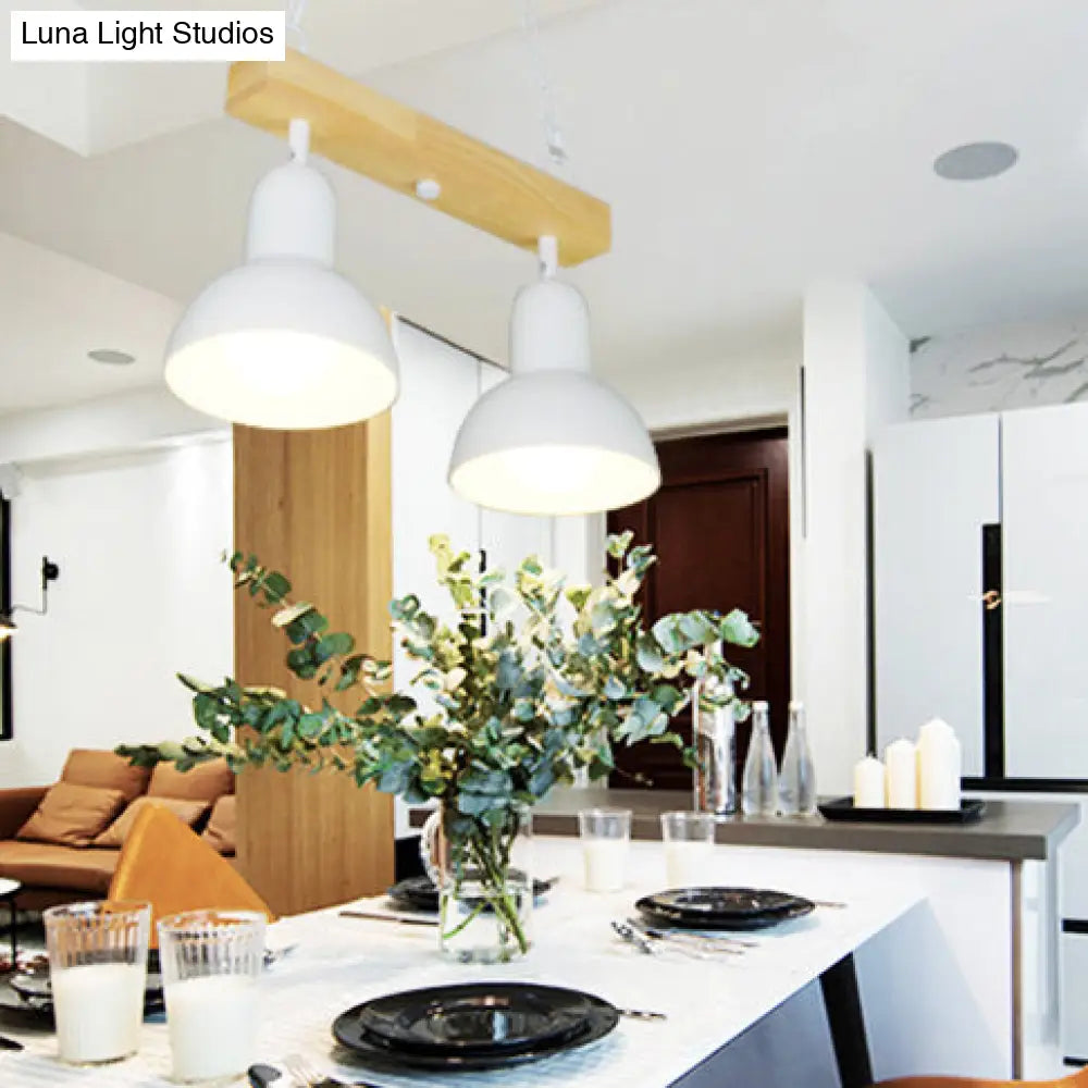 DecorBites™ Modern Black and White Island Chandelier with Wooden Shade for Dining Table - 2/3 Lights