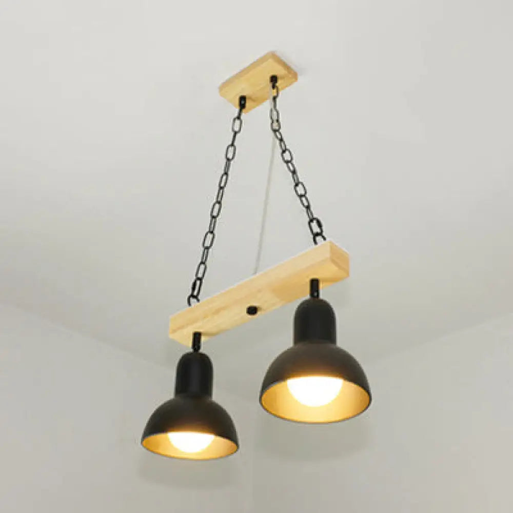 DecorBites™ Modern Black and White Island Chandelier with Wooden Shade for Dining Table - 2/3 Lights