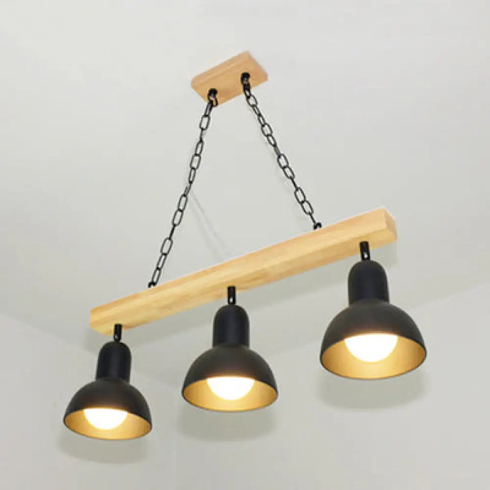 DecorBites™ Modern Black and White Island Chandelier with Wooden Shade for Dining Table - 2/3 Lights
