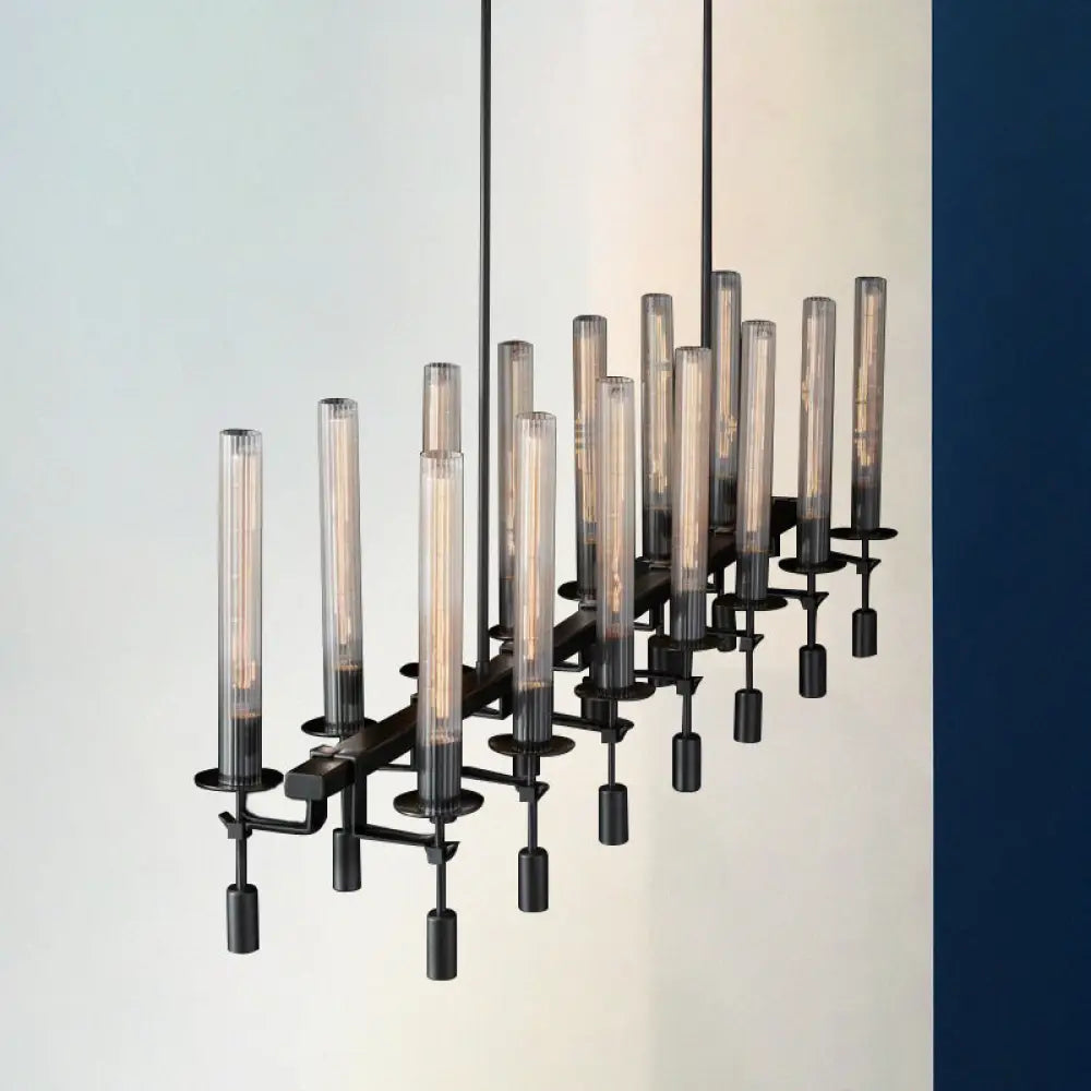 DecorBites™ Modern Black/Brass/Nickel Tube Island Chandelier - Multi-Light Fluted Glass LED Hanging Lamp with Linear Design
