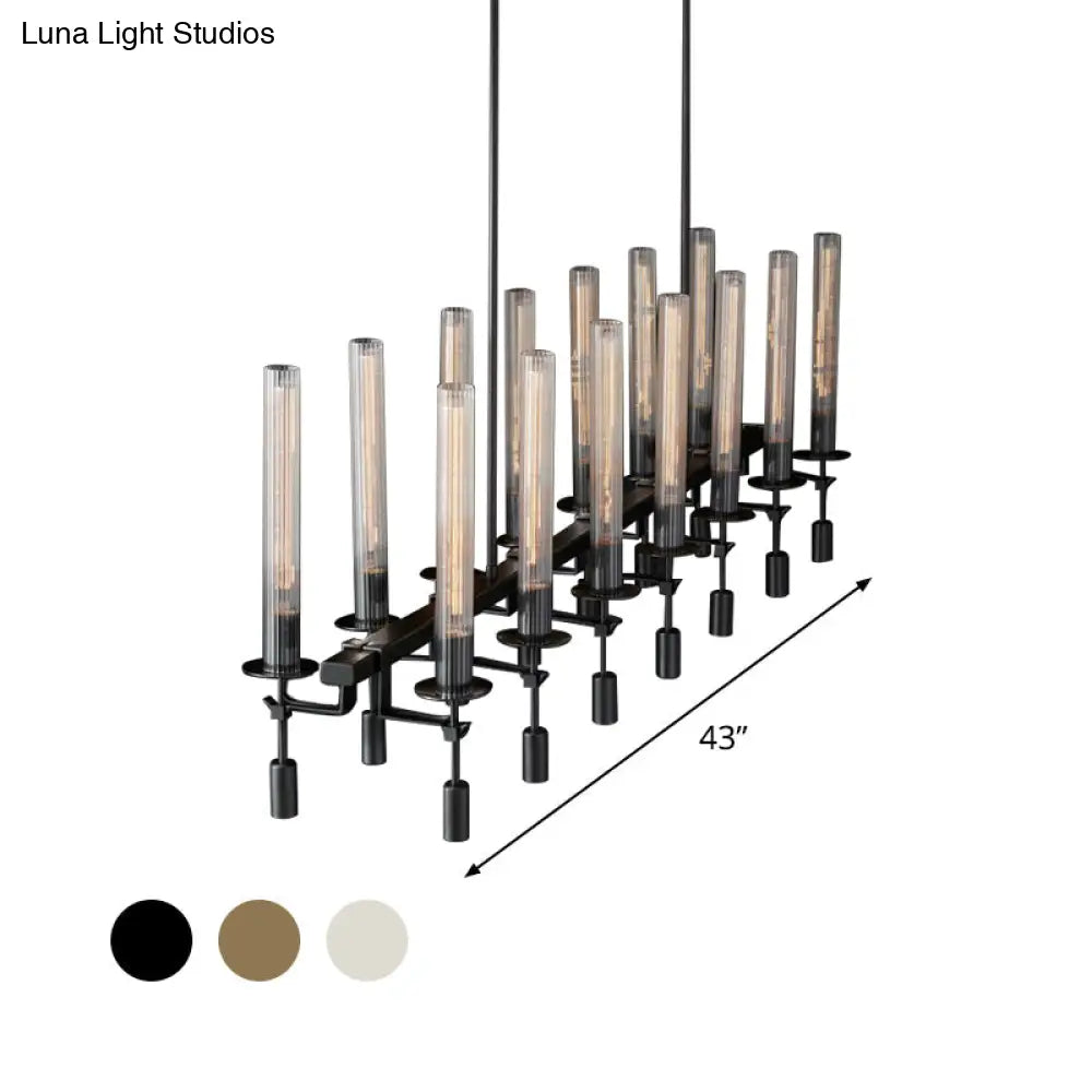 DecorBites™ Modern Black/Brass/Nickel Tube Island Chandelier - Multi-Light Fluted Glass LED Hanging Lamp with Linear Design