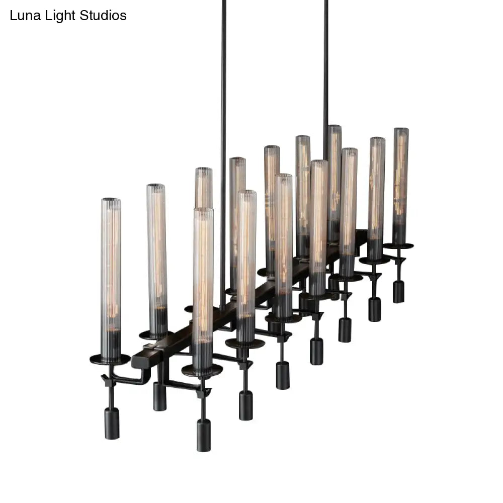 DecorBites™ Modern Black/Brass/Nickel Tube Island Chandelier - Multi-Light Fluted Glass LED Hanging Lamp with Linear Design