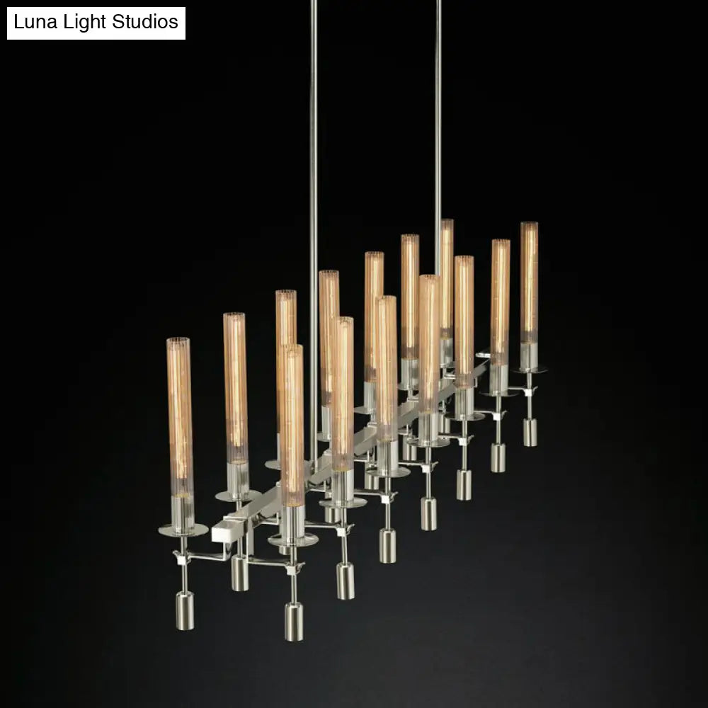 DecorBites™ Modern Black/Brass/Nickel Tube Island Chandelier - Multi-Light Fluted Glass LED Hanging Lamp with Linear Design