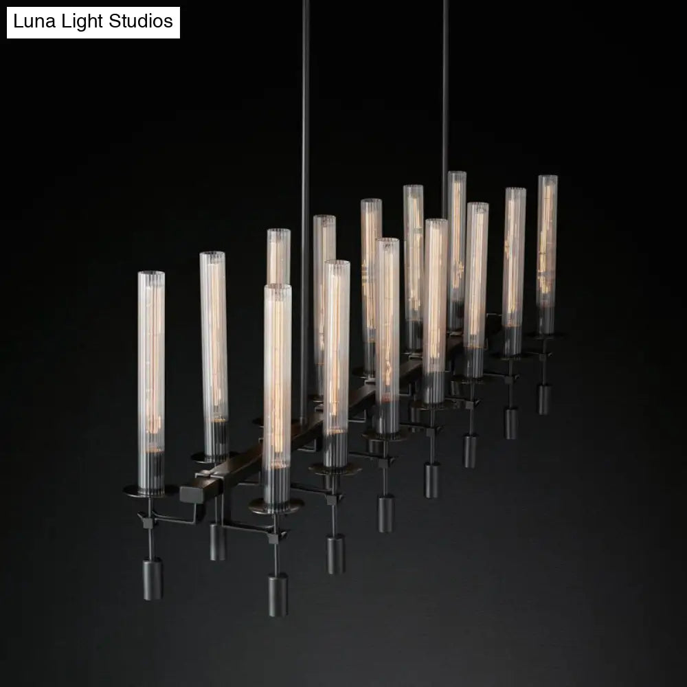 DecorBites™ Modern Black/Brass/Nickel Tube Island Chandelier - Multi-Light Fluted Glass LED Hanging Lamp with Linear Design
