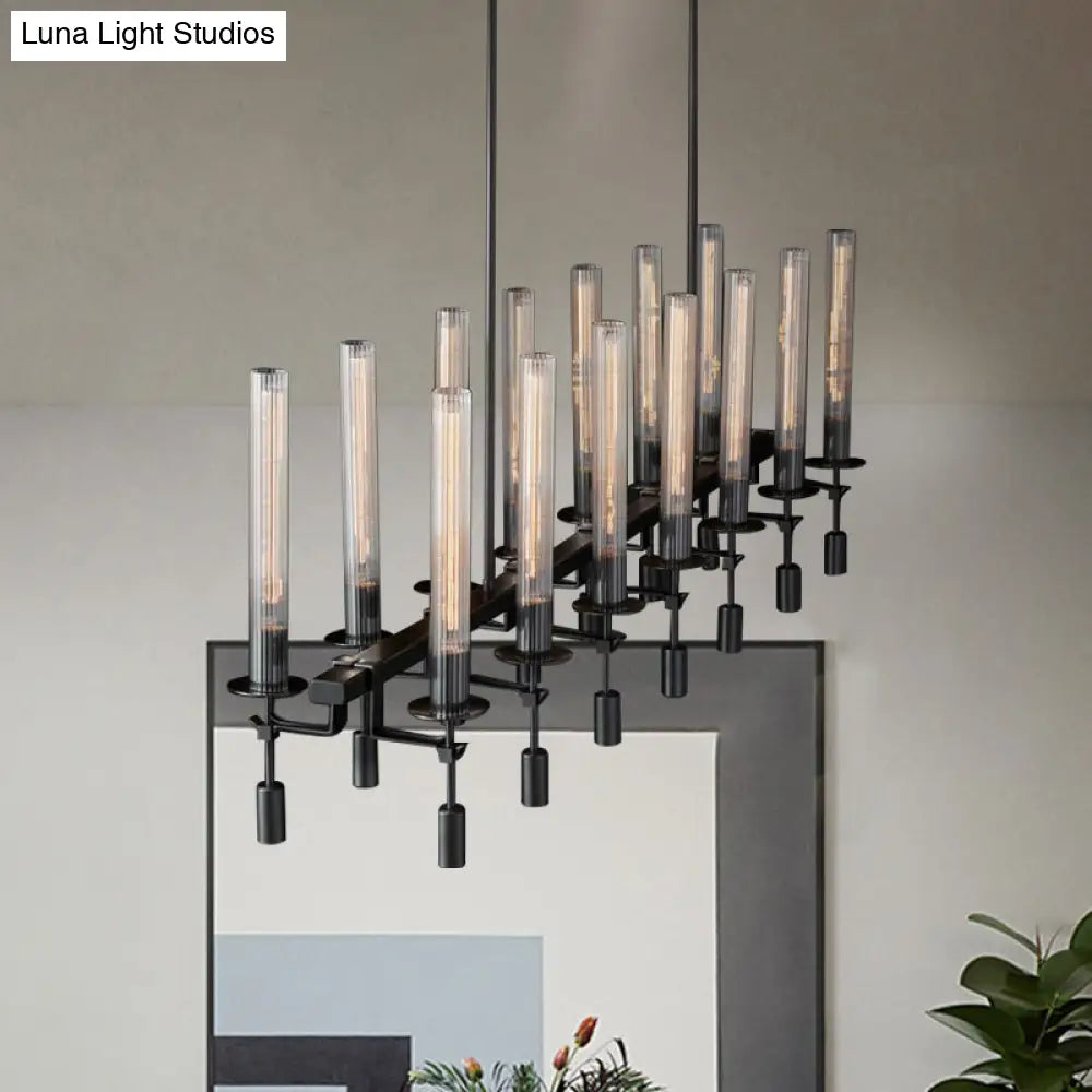 DecorBites™ Modern Black/Brass/Nickel Tube Island Chandelier - Multi-Light Fluted Glass LED Hanging Lamp with Linear Design