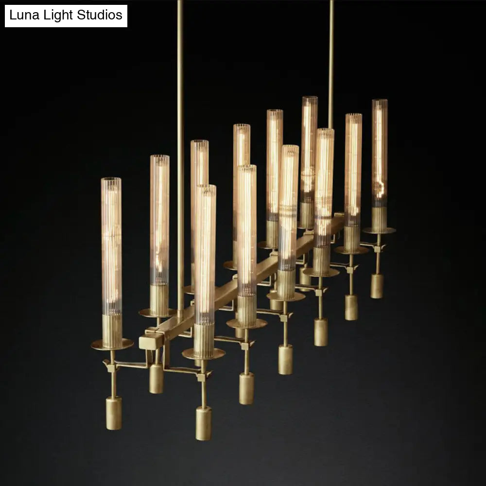 DecorBites™ Modern Black/Brass/Nickel Tube Island Chandelier - Multi-Light Fluted Glass LED Hanging Lamp with Linear Design