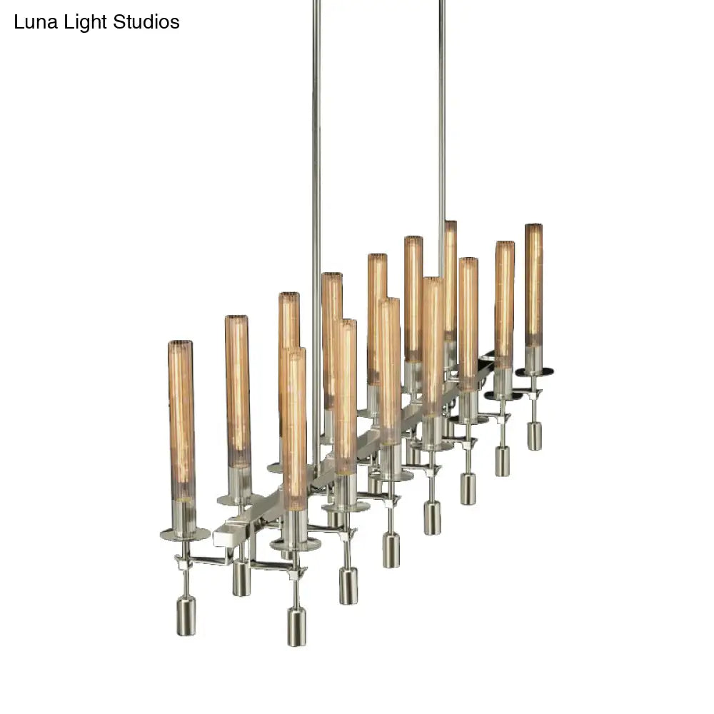 DecorBites™ Modern Black/Brass/Nickel Tube Island Chandelier - Multi-Light Fluted Glass LED Hanging Lamp with Linear Design