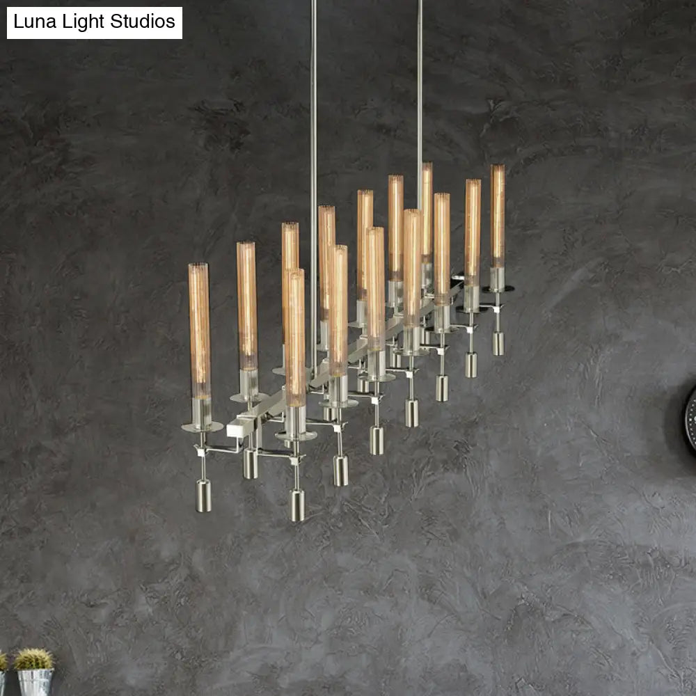 DecorBites™ Modern Black/Brass/Nickel Tube Island Chandelier - Multi-Light Fluted Glass LED Hanging Lamp with Linear Design