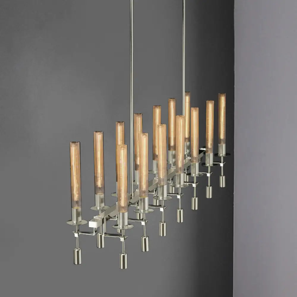 DecorBites™ Modern Black/Brass/Nickel Tube Island Chandelier - Multi-Light Fluted Glass LED Hanging Lamp with Linear Design