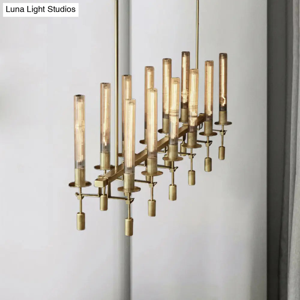 DecorBites™ Modern Black/Brass/Nickel Tube Island Chandelier - Multi-Light Fluted Glass LED Hanging Lamp with Linear Design