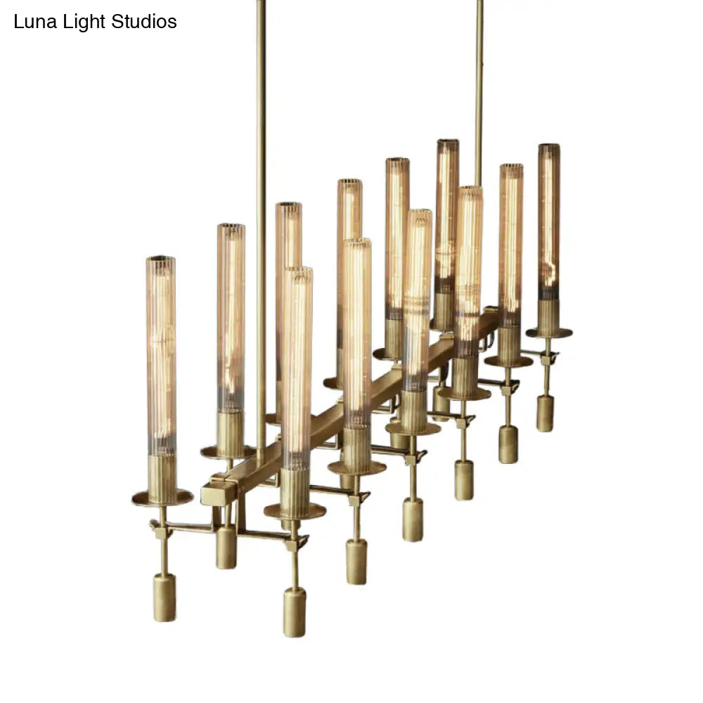 DecorBites™ Modern Black/Brass/Nickel Tube Island Chandelier - Multi-Light Fluted Glass LED Hanging Lamp with Linear Design