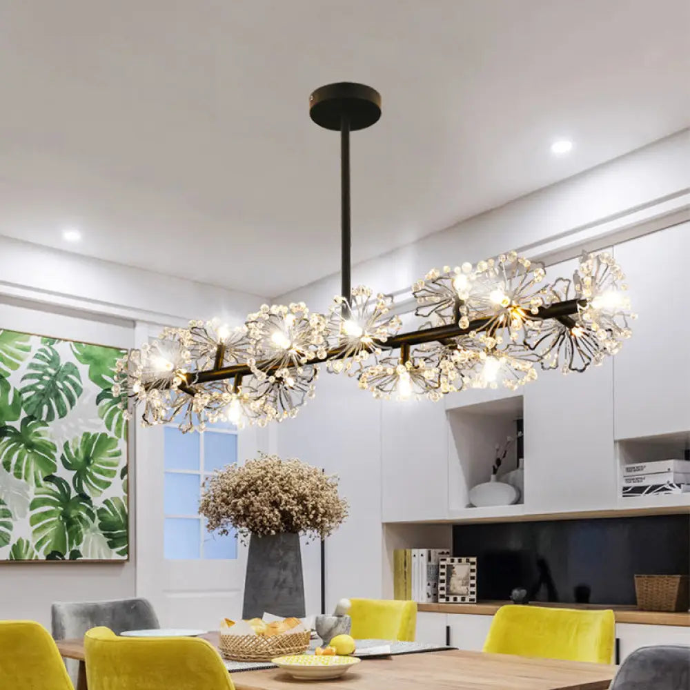 DecorBites™ Modern Black Crystal Bead Blossom Island Lamp - Stylish 16 Bulb Dining Table Pendant Light
