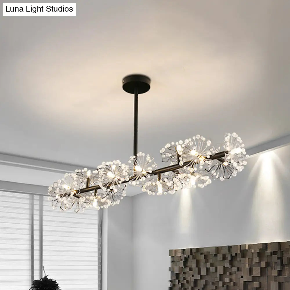 DecorBites™ Modern Black Crystal Bead Blossom Island Lamp - Stylish 16 Bulb Dining Table Pendant Light