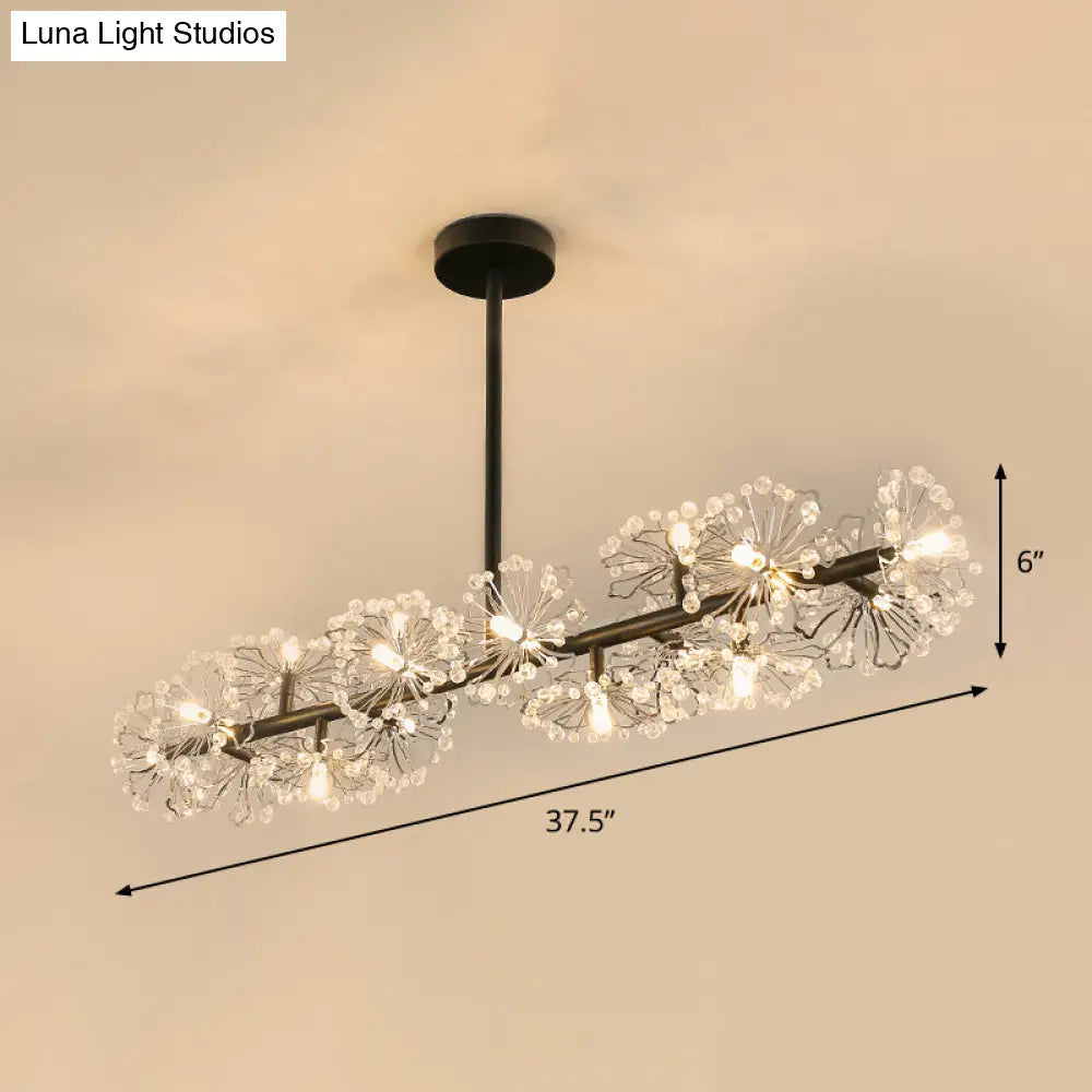 DecorBites™ Modern Black Crystal Bead Blossom Island Lamp - Stylish 16 Bulb Dining Table Pendant Light