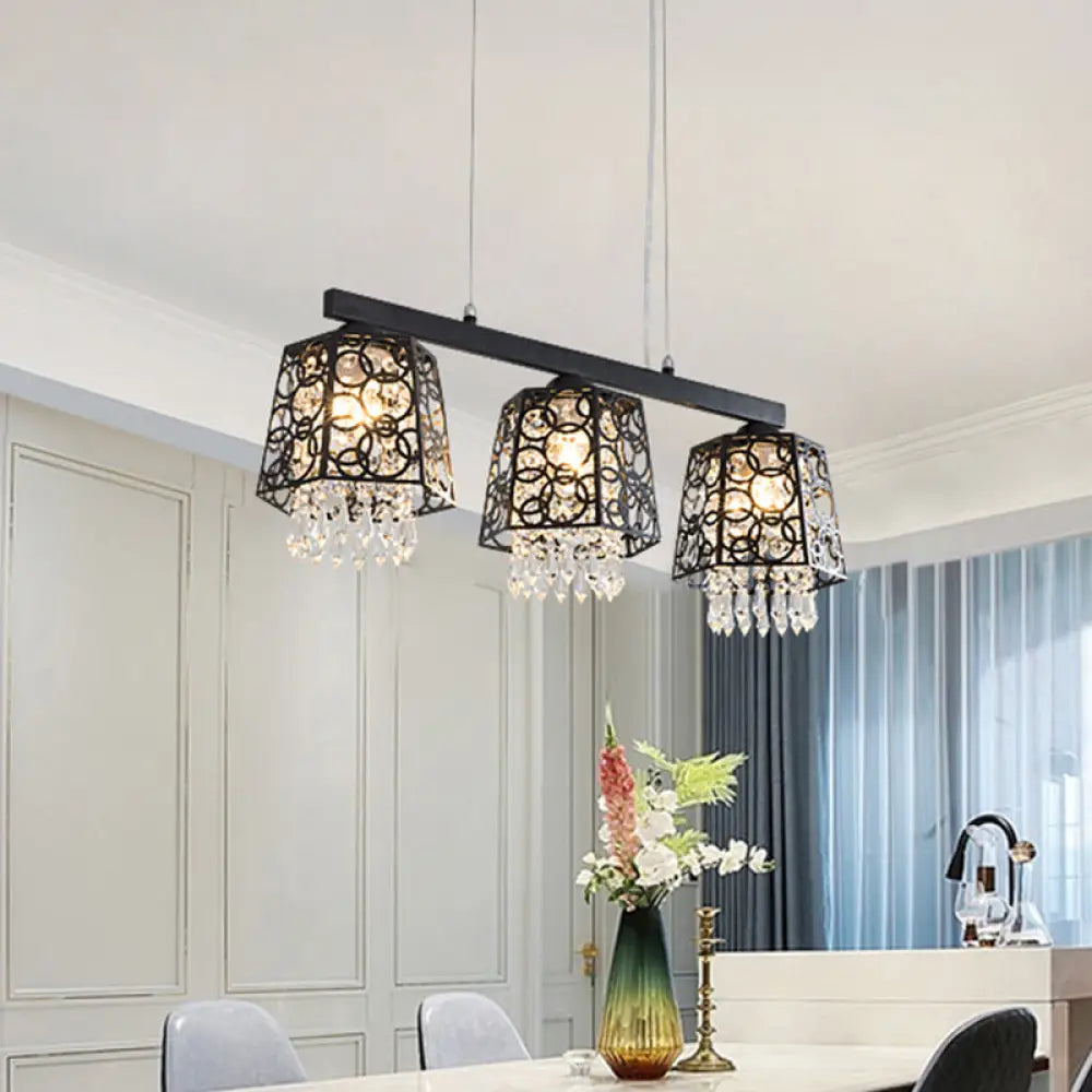 DecorBites™ Modern Black Crystal Droplet Pendant Light Fixture with 3 Hanging Heads - Ironic Shade