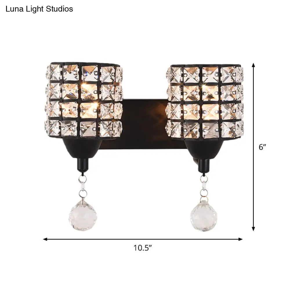 DecorBites™ Modern Black Crystal Wall Mount Light Fixture with Prismatic Optical Cylinder Design