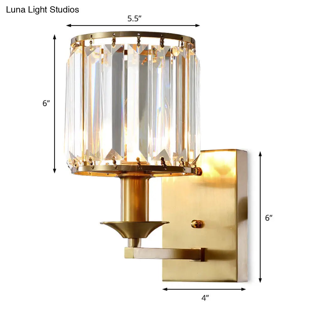 DecorBites™ Modern Black/Gold Cylinder Sconce Light Fixture with Crystal Wall Mounted Lighting