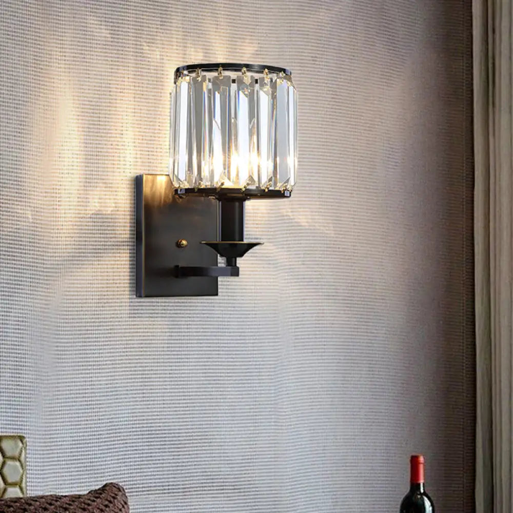 DecorBites™ Modern Black/Gold Cylinder Sconce Light Fixture with Crystal Wall Mounted Lighting