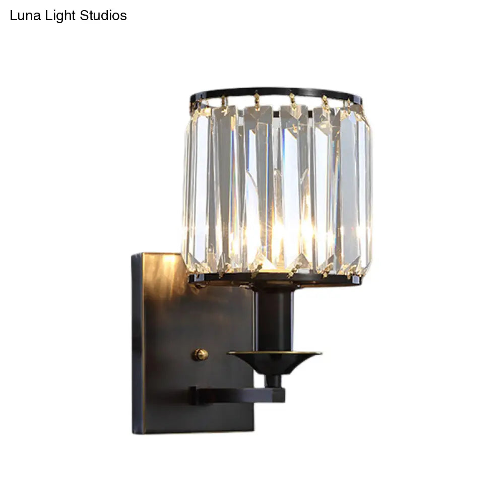 DecorBites™ Modern Black/Gold Cylinder Sconce Light Fixture with Crystal Wall Mounted Lighting