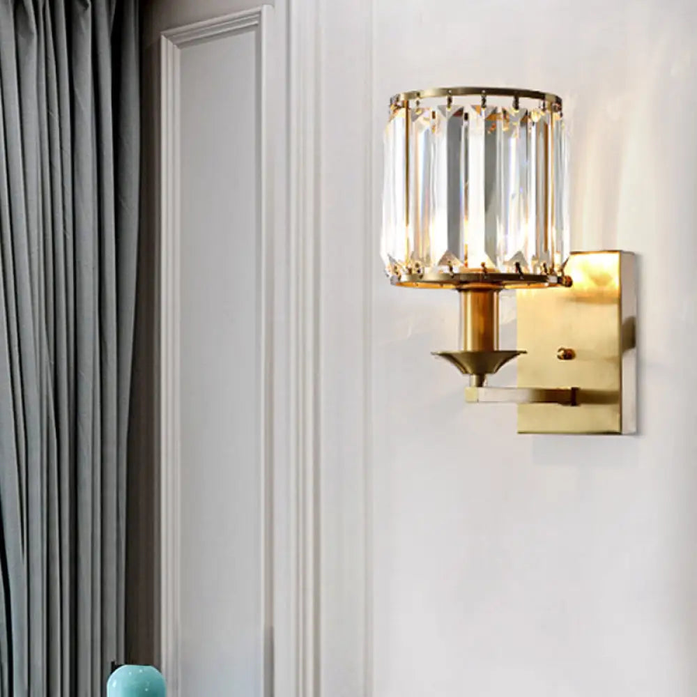 DecorBites™ Modern Black/Gold Cylinder Sconce Light Fixture with Crystal Wall Mounted Lighting