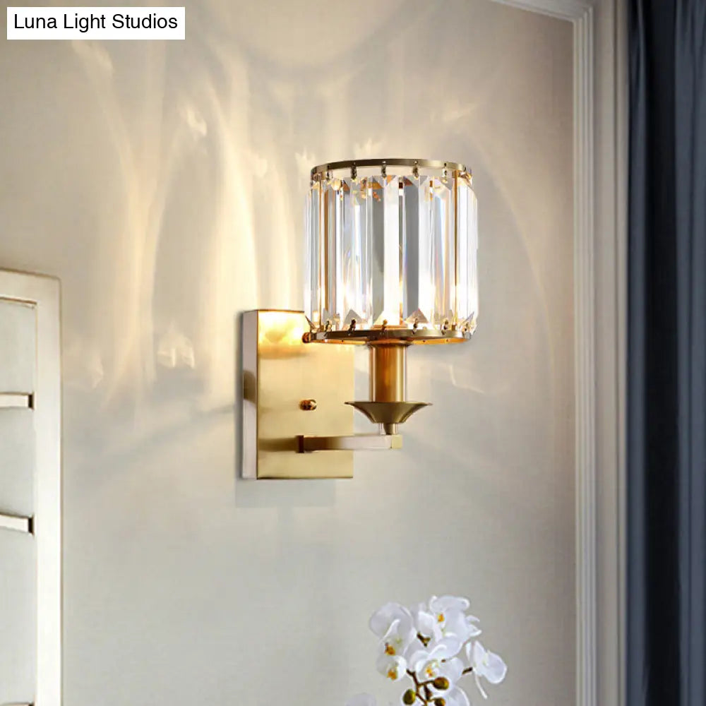 DecorBites™ Modern Black/Gold Cylinder Sconce Light Fixture with Crystal Wall Mounted Lighting