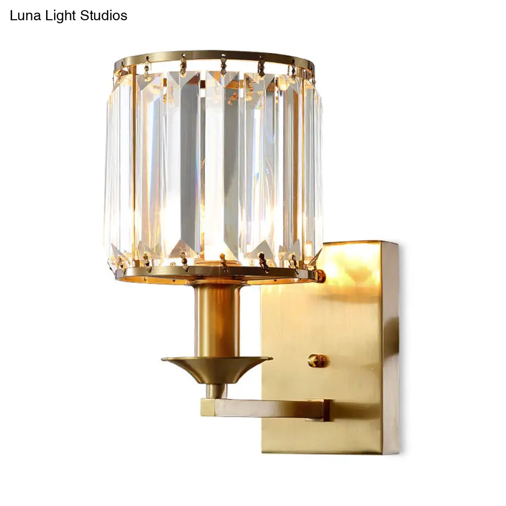 DecorBites™ Modern Black/Gold Cylinder Sconce Light Fixture with Crystal Wall Mounted Lighting