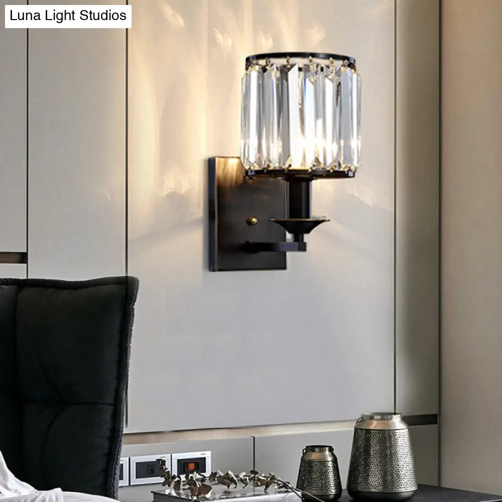 DecorBites™ Modern Black/Gold Cylinder Sconce Light Fixture with Crystal Wall Mounted Lighting
