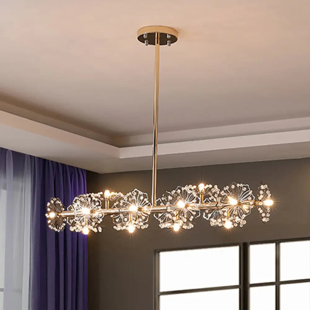 DecorBites™ Modern Black/Gold Floral Island Pendant with 16-Head Crystal Design - Hanging Ceiling Light Fixture