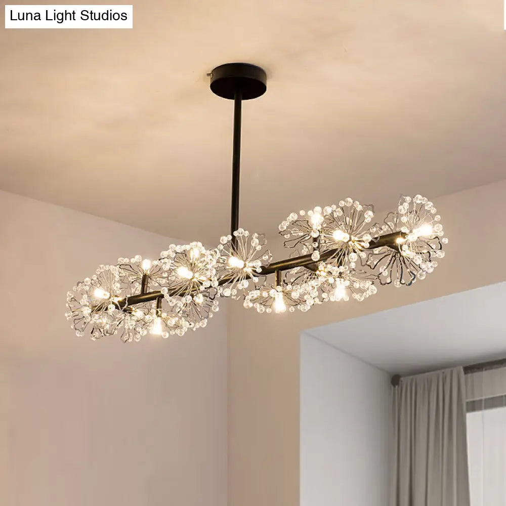 DecorBites™ Modern Black/Gold Floral Island Pendant with 16-Head Crystal Design - Hanging Ceiling Light Fixture