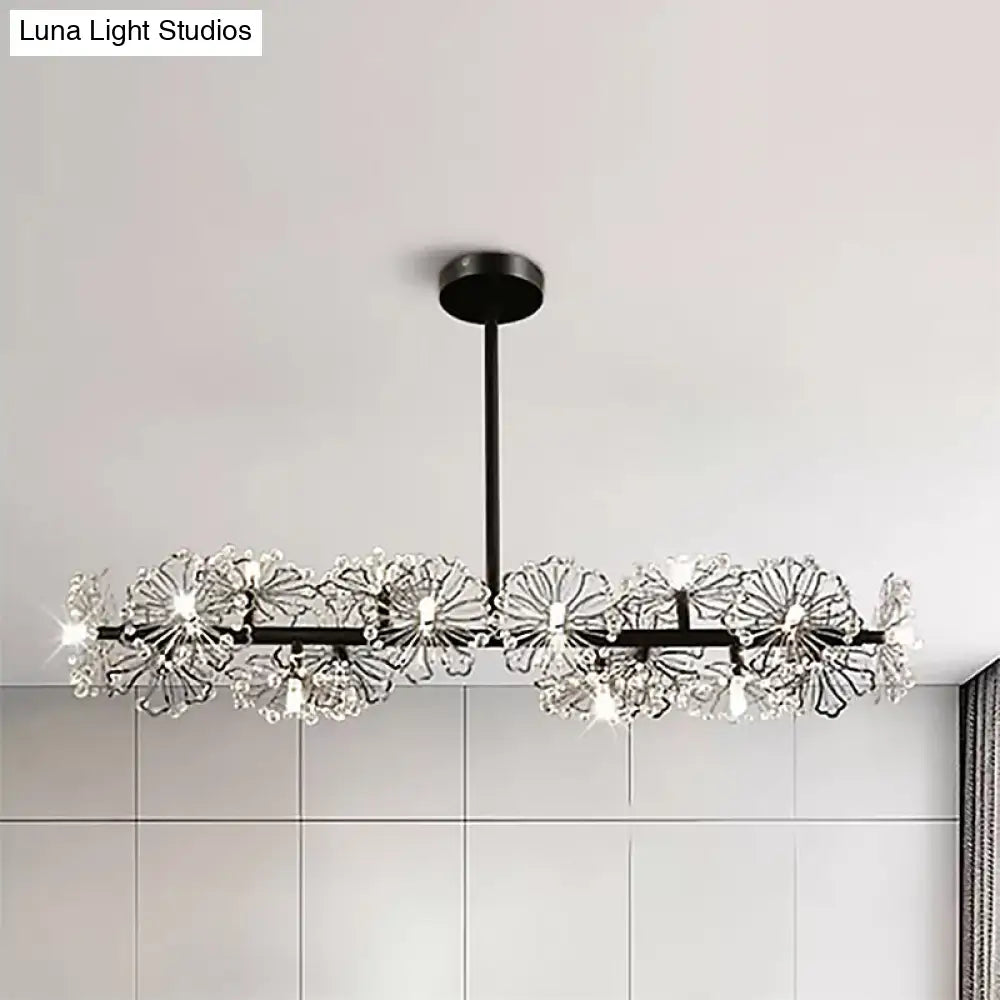DecorBites™ Modern Black/Gold Floral Island Pendant with 16-Head Crystal Design - Hanging Ceiling Light Fixture