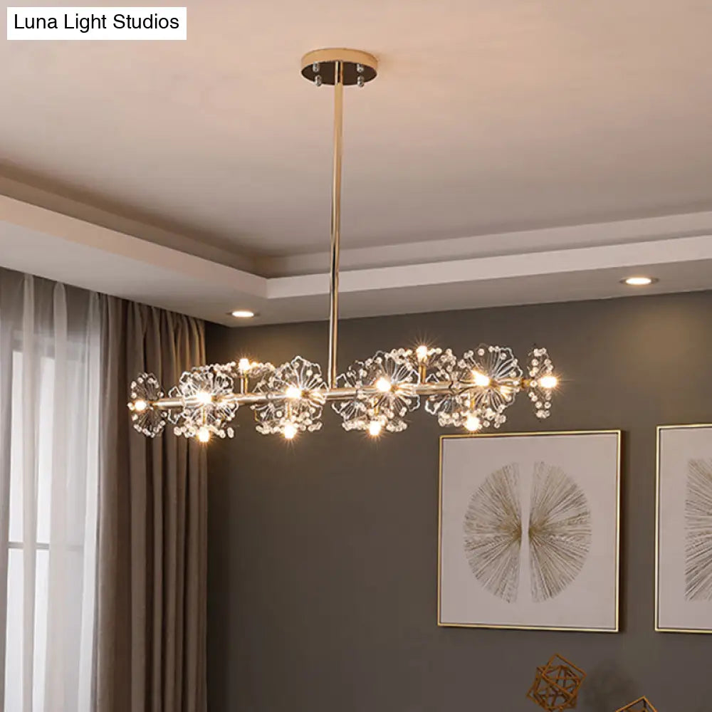 DecorBites™ Modern Black/Gold Floral Island Pendant with 16-Head Crystal Design - Hanging Ceiling Light Fixture