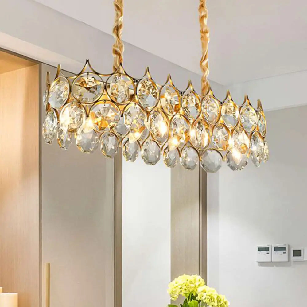 DecorBites™ Modern Black/Gold Pendant Lighting Fixture with Crystal Prism Shade - 8-Bulb Dining Room Island Light