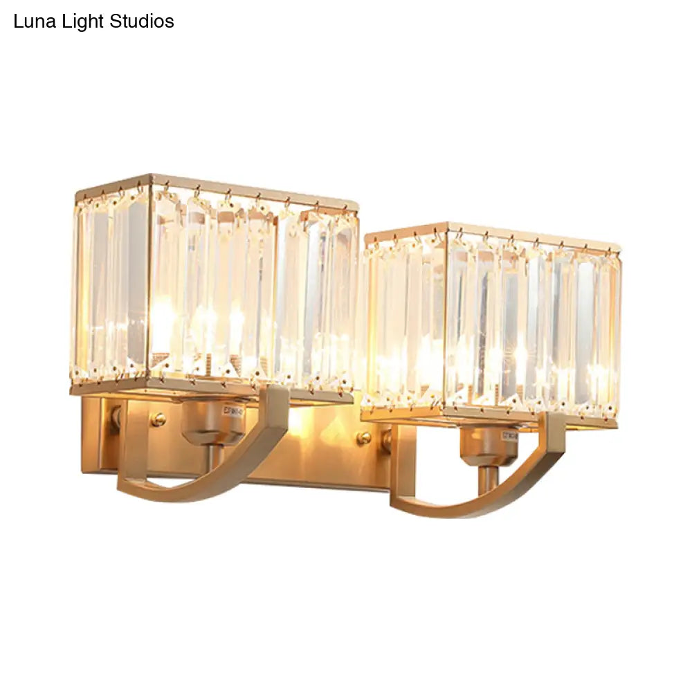 DecorBites™ Modern Black/Gold Rectangle Wall Mount Sconce Light with Clear Crystal for Bedroom - 7"/18" W