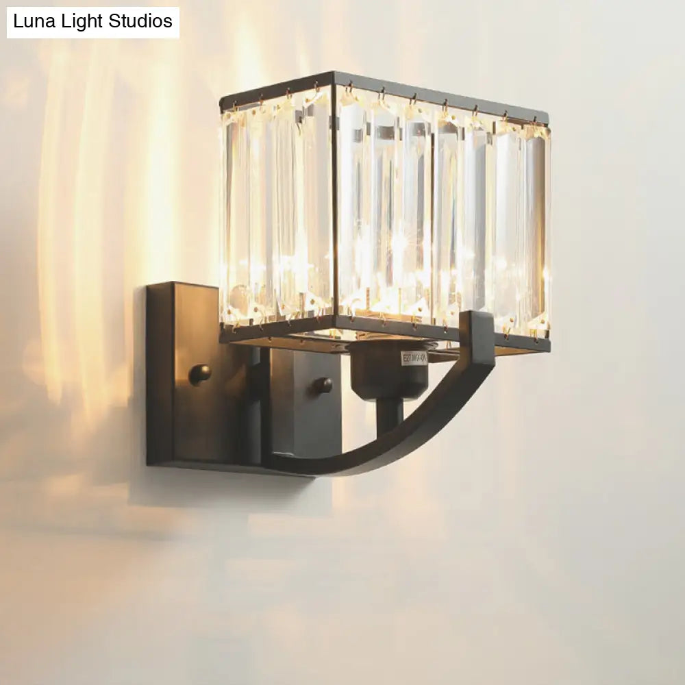DecorBites™ Modern Black/Gold Rectangle Wall Mount Sconce Light with Clear Crystal for Bedroom - 7"/18" W