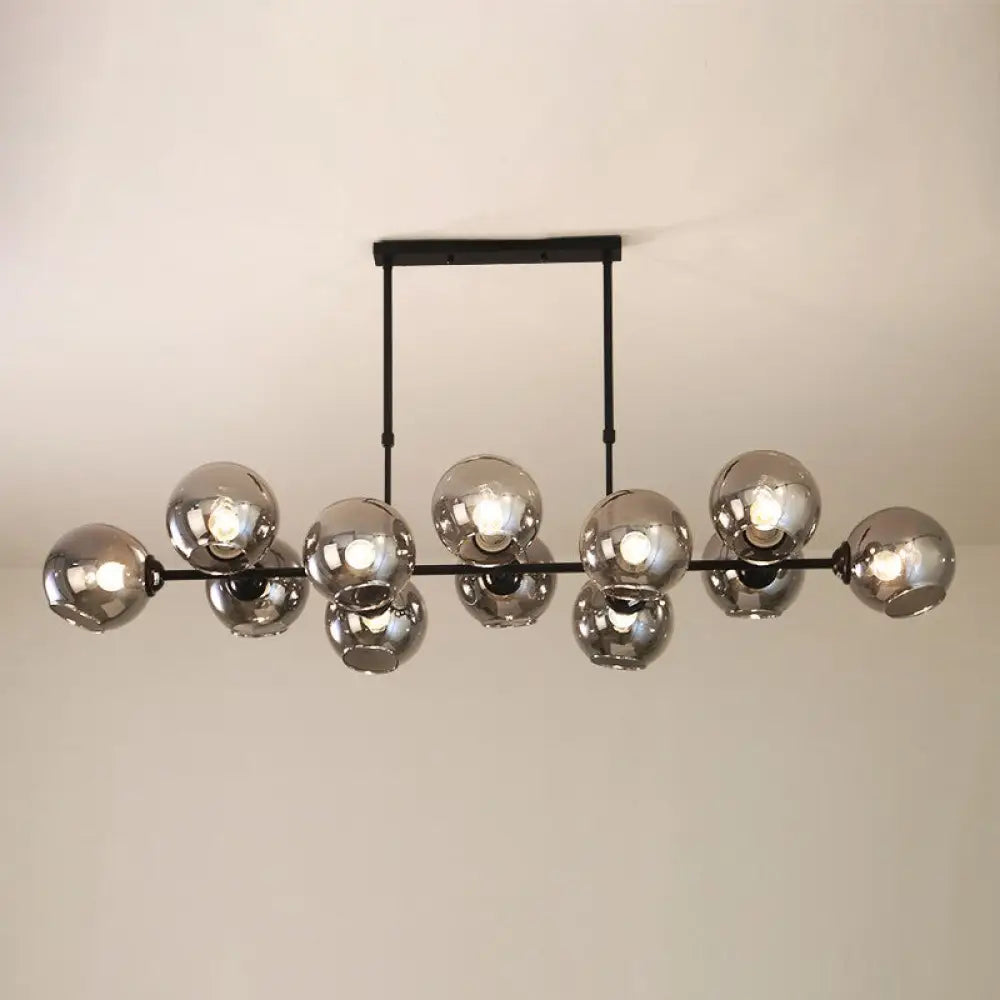 DecorBites™ Modern Black Island Lighting with Smokey-Glass, 8/12 Heads - Stylish Hanging Lamp for Living Room