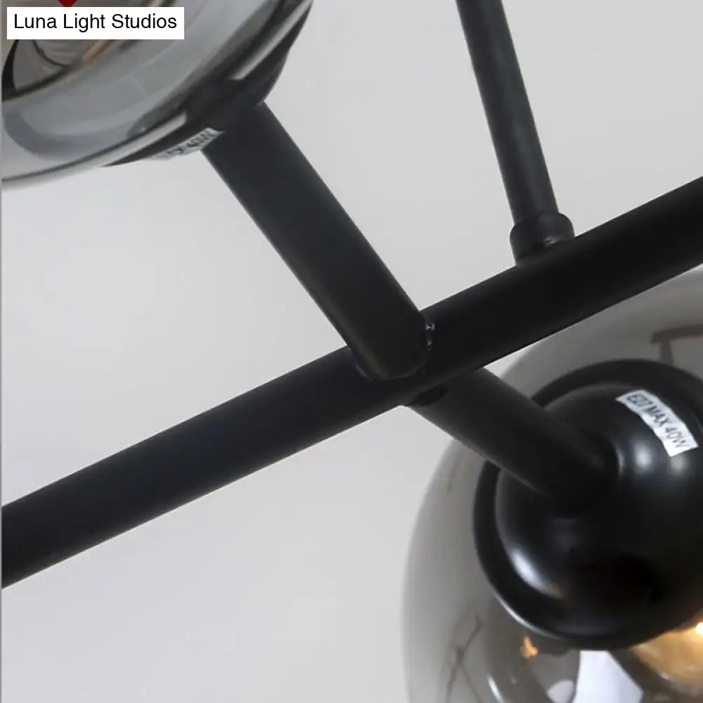 DecorBites™ Modern Black Island Lighting with Smokey-Glass, 8/12 Heads - Stylish Hanging Lamp for Living Room