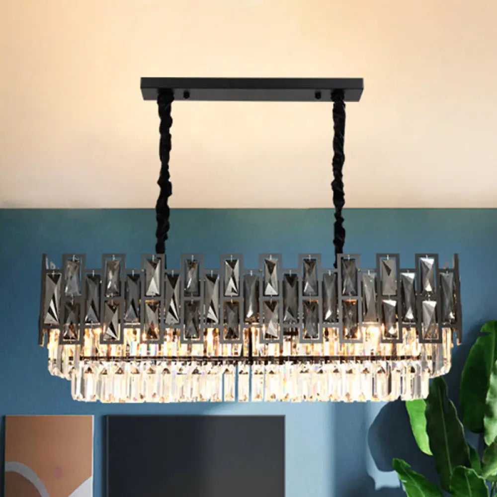 DecorBites™ Modern Black Island Pendant Lamp with Smoke Faceted Crystal Prism Layers
