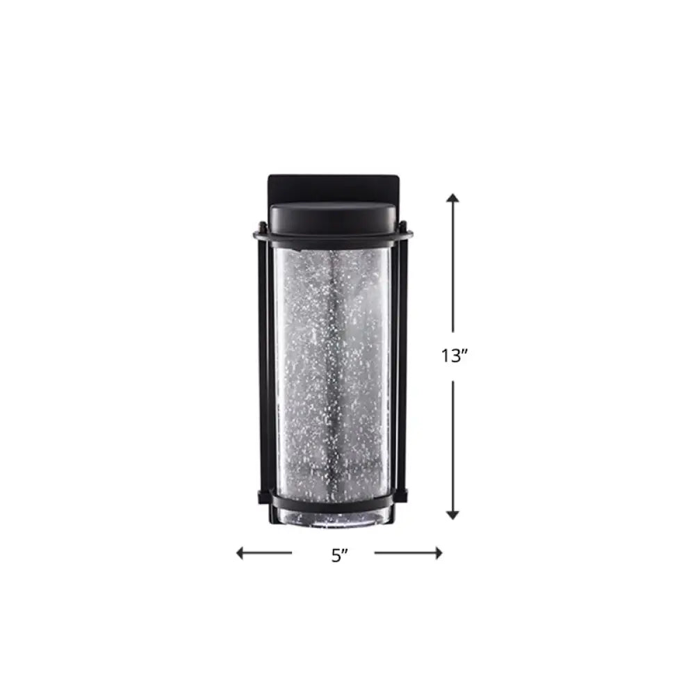 DecorBites™ Modern Black LED Outdoor Wall Sconce with Rippled Glass in Rectangle Design