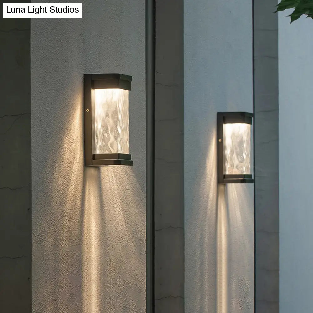 DecorBites™ Modern Black LED Outdoor Wall Sconce with Rippled Glass in Rectangle Design