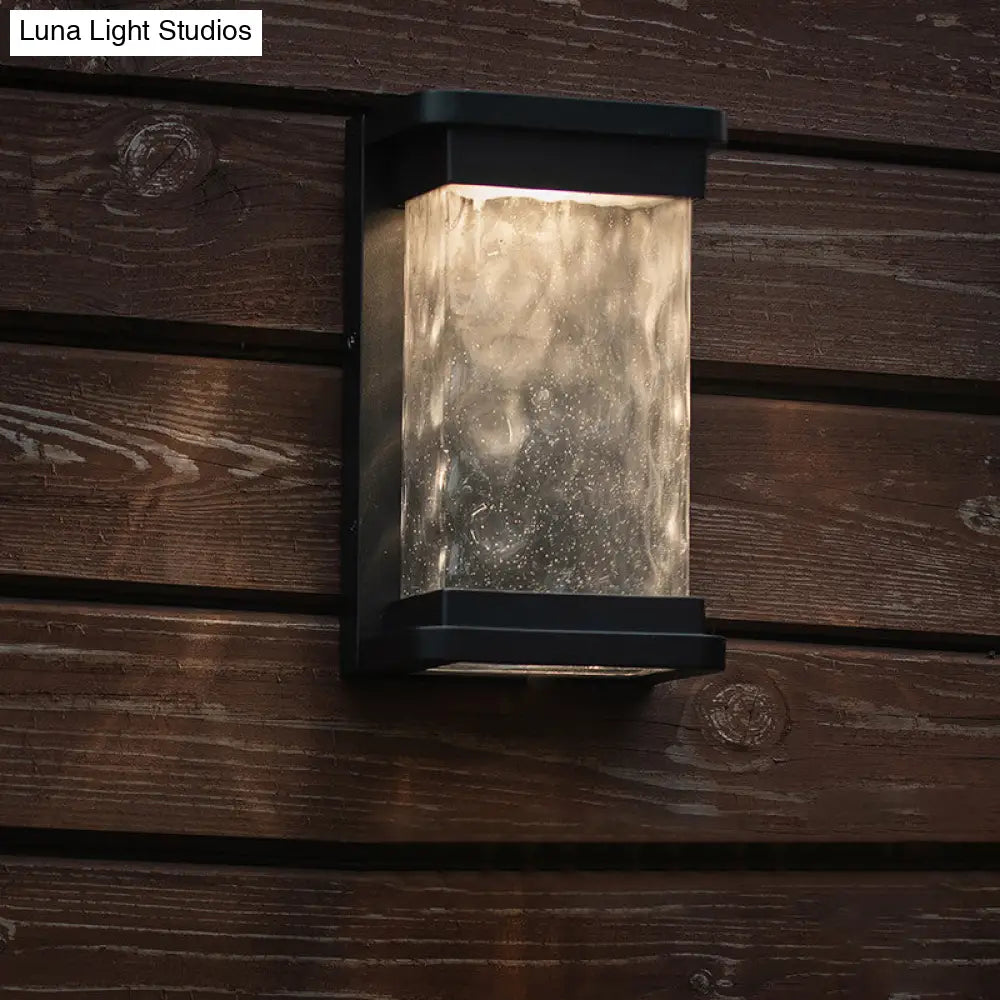 DecorBites™ Modern Black LED Outdoor Wall Sconce with Rippled Glass in Rectangle Design