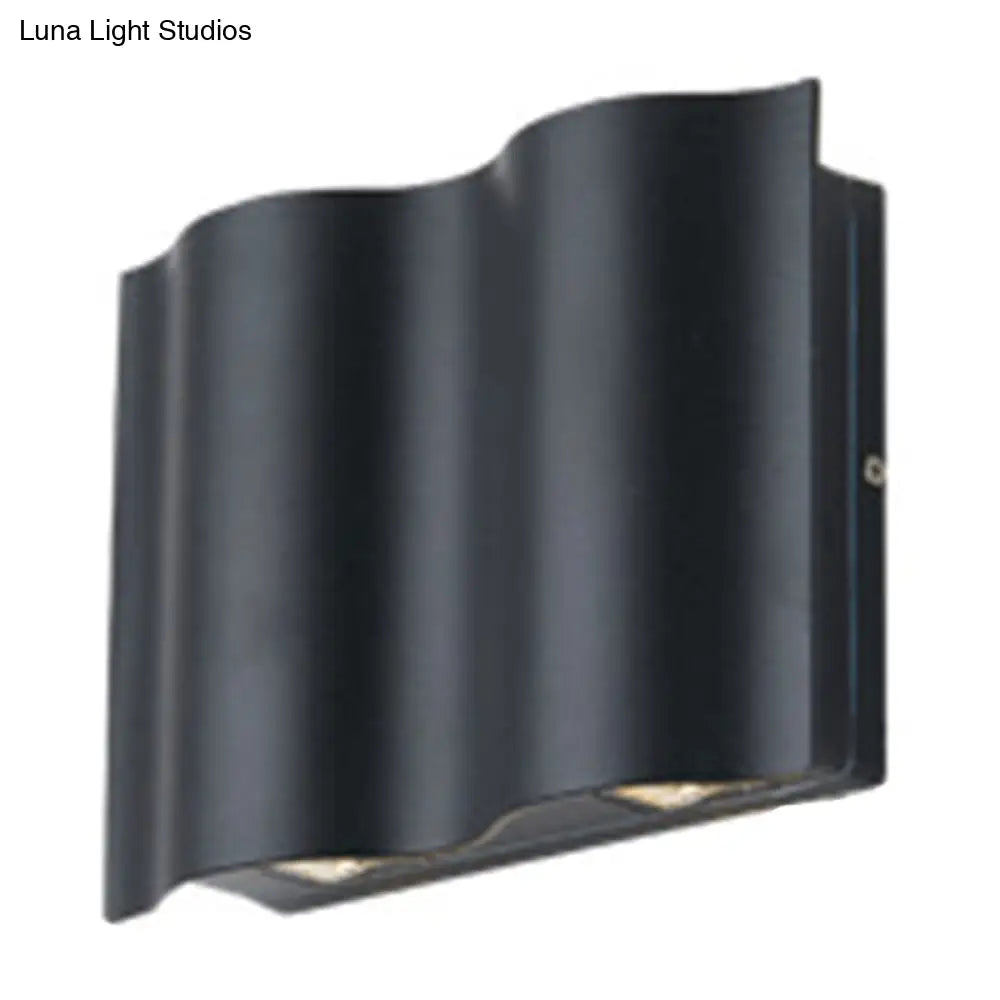 DecorBites™ Modern Black LED Patio Sconce Lamp - 2/4/6-Light Flush Mount Wall Light with Wavy Metal Shade, Warm/White Light