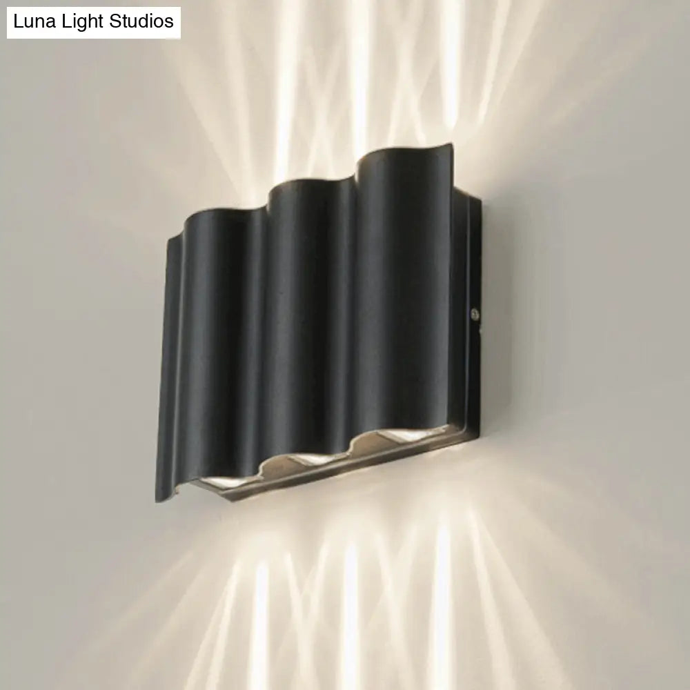 DecorBites™ Modern Black LED Patio Sconce Lamp - 2/4/6-Light Flush Mount Wall Light with Wavy Metal Shade, Warm/White Light